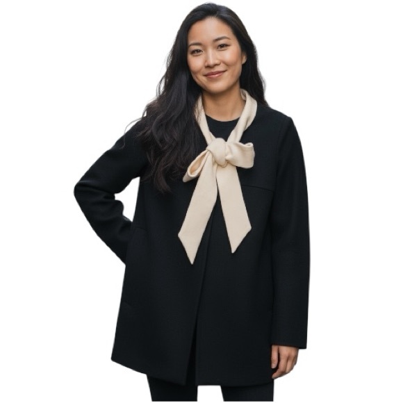 Smythe Bow Collar Lady Coat Black Cream 8 - Picture 1 of 8